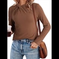 thumbnail image 2 of Blusas de Mujer de Larga Térmicas con Nudo Torcido, Cuello Alto, Informales, Ajustadas, Suaves y Elásticas. Color Café XXL, 2 of 6