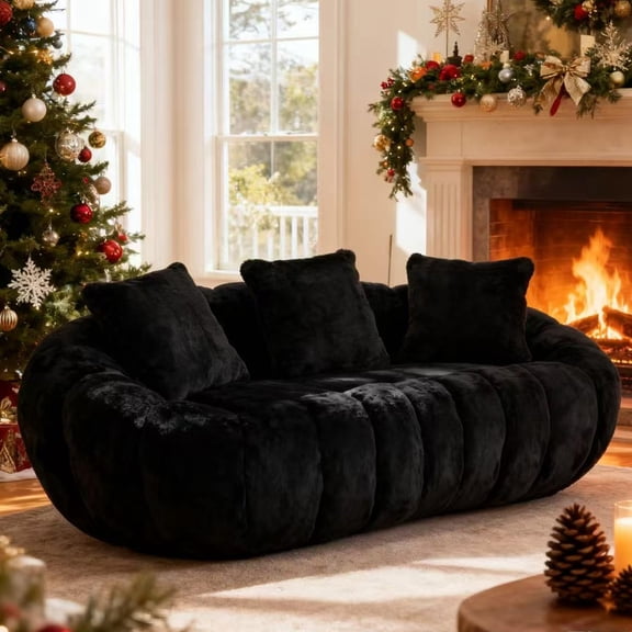 Lovableguy Floral-shaped Bean Bag Couch for Adults,Soft Faux Fur Loveseat Boneless Floor Sofa with 3 Pillow for Small Space,Bedroom,Apartment,Beige
