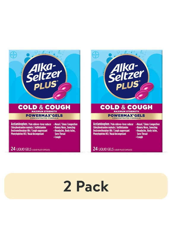 (2 pack) Alka-Seltzer Plus Powermax Cold & Cough Medicine, Liquid Gels, 24 Count