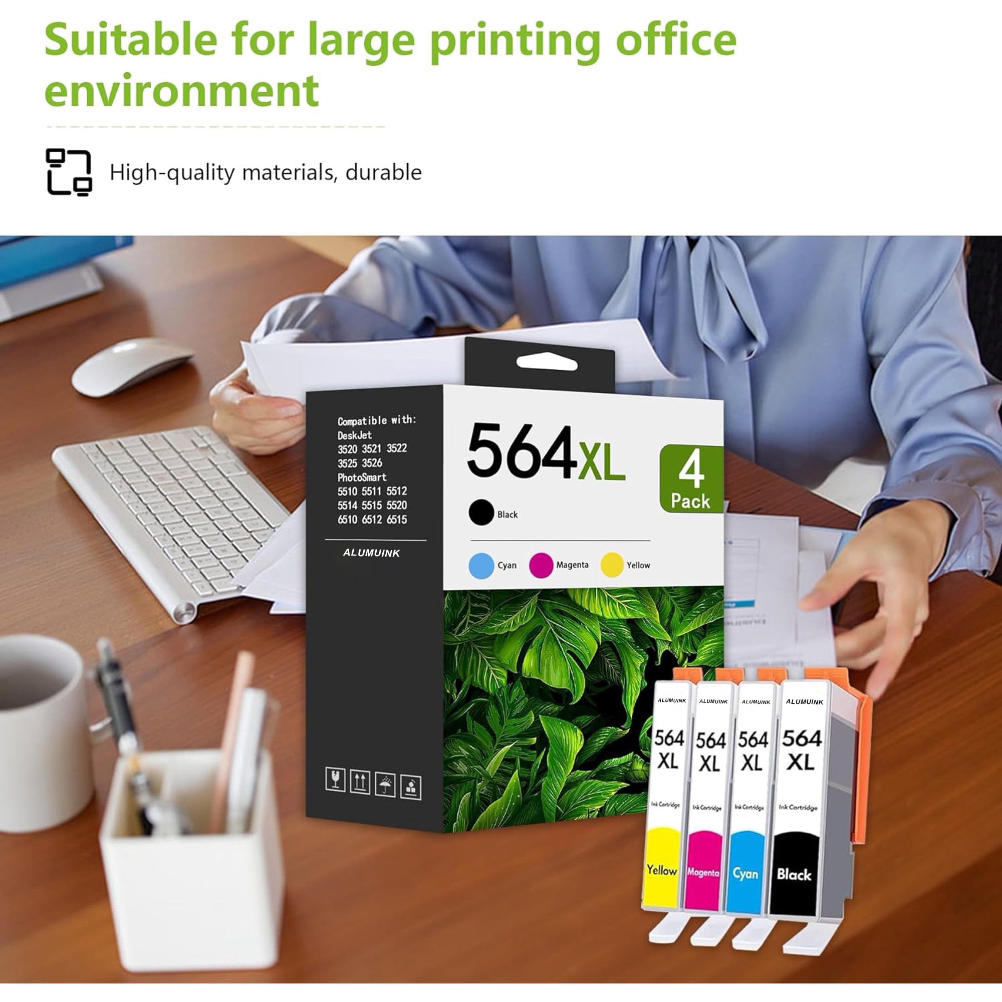 564 Ink Combo Pack Compatible for 564 XL Printer Ink Cartridges for DeskJet 3520 3525（4 Pack）