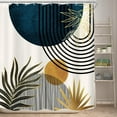 thumbnail image 2 of Blue Mid Century Boho Shower Curtain for Bathroom Decor 72Wx72H Inches Abstract Modern Sun Minimalist Aesthetic Arch Curve Leaves Geometric Neutral Fabric Waterproof Polyester 12 Pack Hooks, 2 of 6