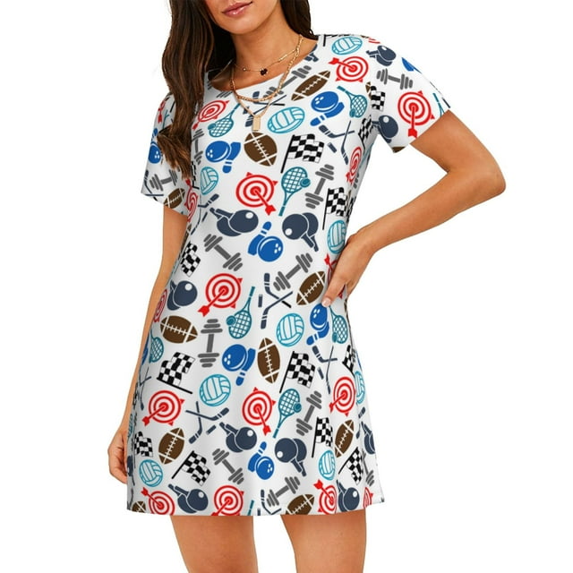 Fotbe Sport Items Bata de Dormir para Mujer con Estampado, Camisón de Algodón de Manga Corta, Ropa de Dormir Casual