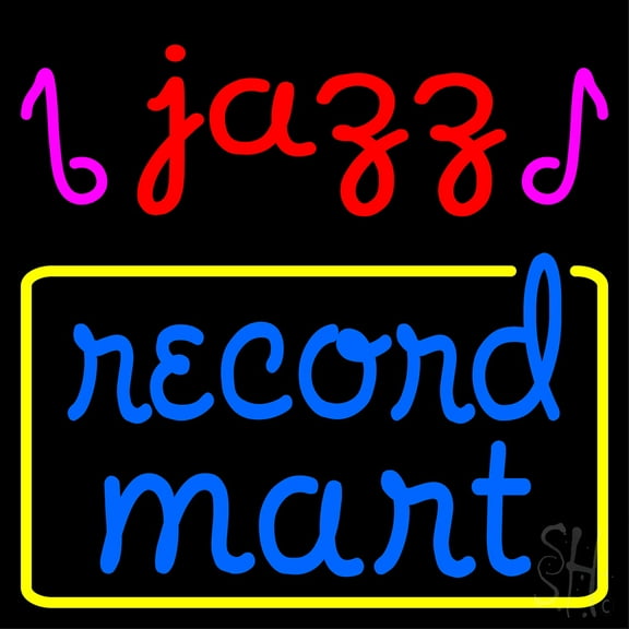 Jazz Record Mart 1 LED Neon Sign 16" Tall x 16" Wide - inches Black Square Cut Acrylic Backing, with Dimmer - Premium built indoor Sign for Studio, Club, Home décor, Event, Workshop, Storefront.
