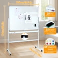 thumbnail image 2 of Wharick Double Sided Rolling Whiteboard Magnetic Adjustable Height 49.61 Inch, 2 of 12