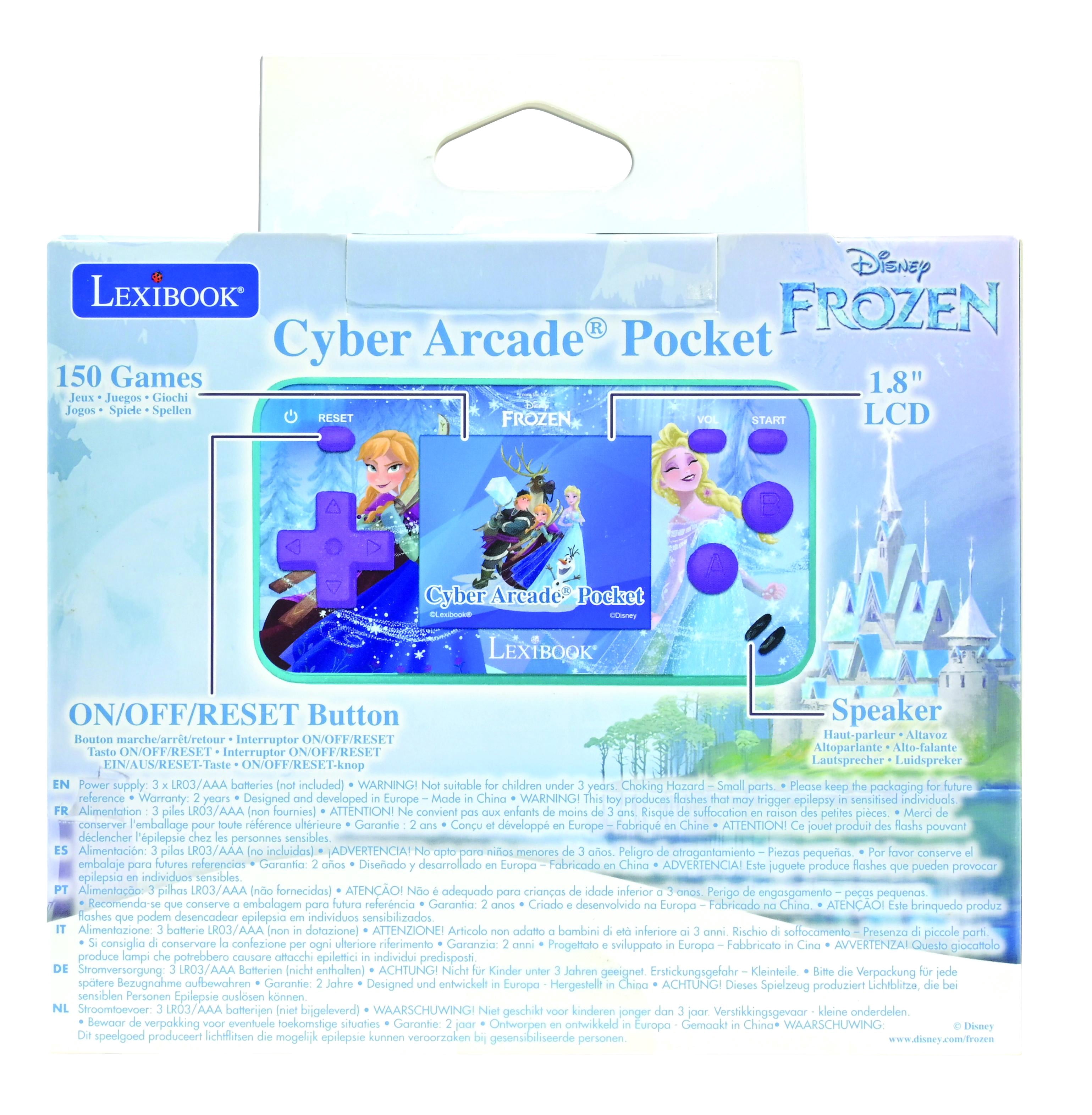 Lexibook Frozen Arcade Pocket Portable Gaming Console, 150 Games, LCD, Battery Operated, Purple / Blue