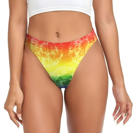 Kdxio Colorful Tie Dye Pattern Seamless Thongs for Women No Show Thong V-waisted Stretch Breathable Sexy Panties Underwear-Medium