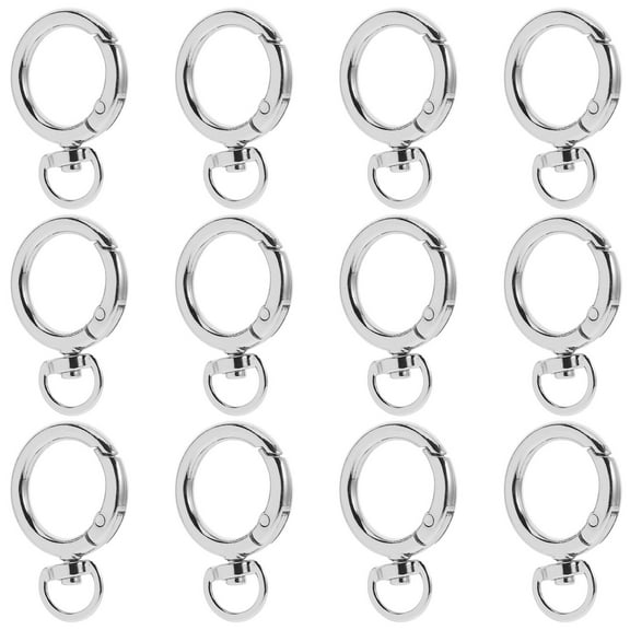 Masteelf 12pcs 25mm Round Spring Snap Hooks Swivel Ring Carabiner Clips Buckle for Bags Belts Keychain Purses DIY Silver Accessory