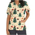 thumbnail image 2 of Kctiaxy Women Scrubs Short Sleeve V Neck T-Shirts Christmas Printed Fashion Causal Stretch Nursing Scrubs Work Wear Tops with Pocketss, 2 of 5