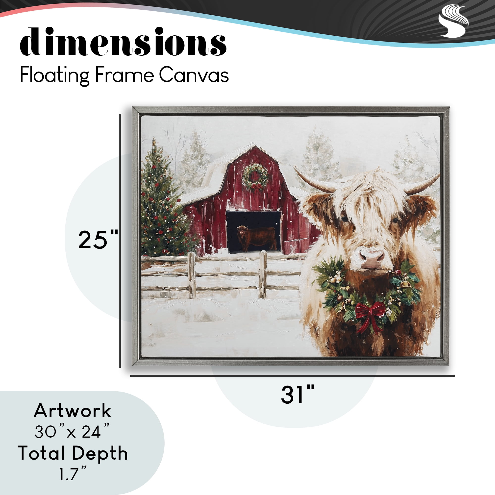 Stupell Industries Snowy Farm Scene Cattle Gray Framed Floater Canvas Wall Art, design by Acorn & Ivory Designs