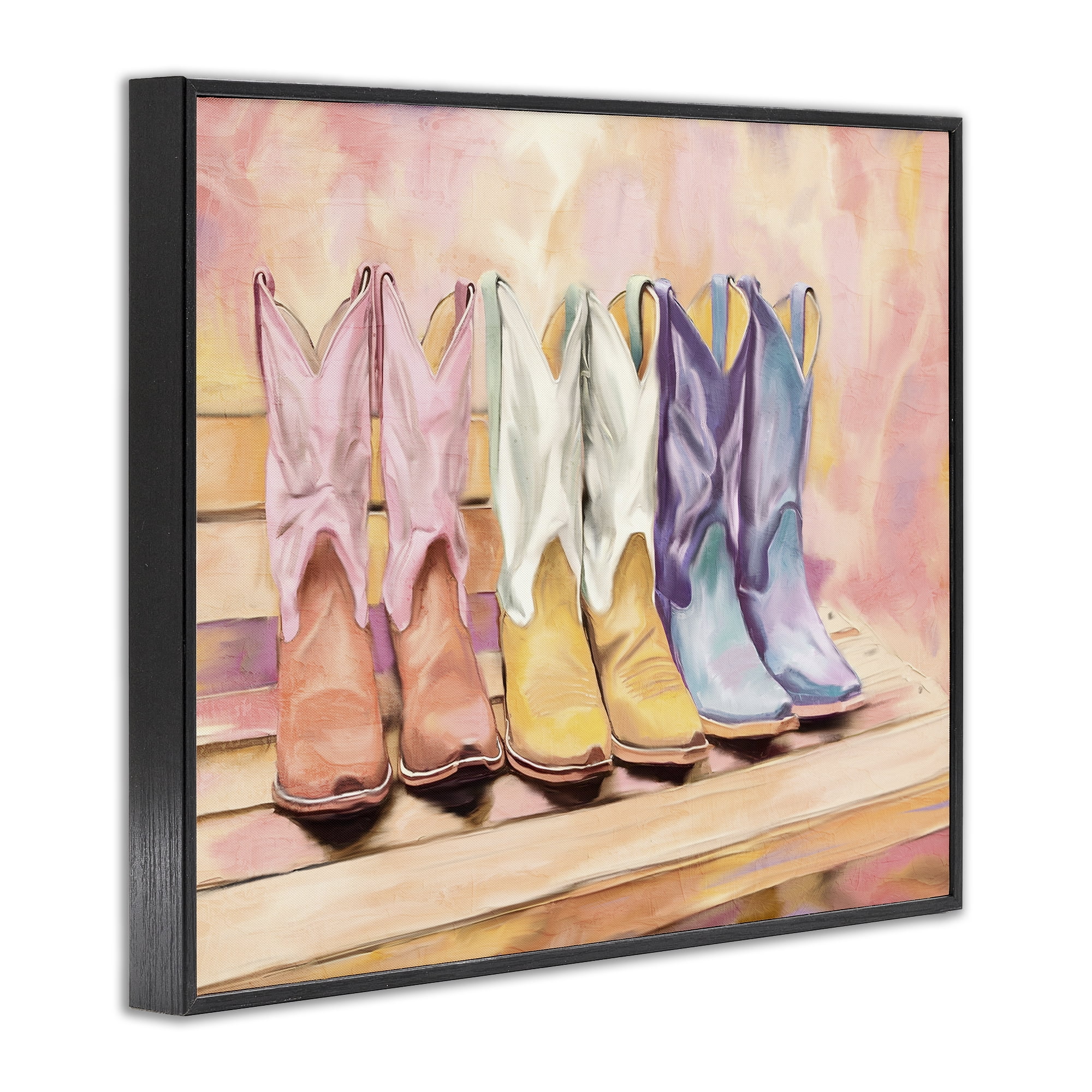 Painted Boots Trio Black Framed Giclee Art, design by Kim Allen