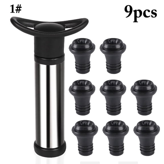 9Pcs Wine Saver Stainless Steel Wine Pump Vacuum Pump with Bottle Stoppers