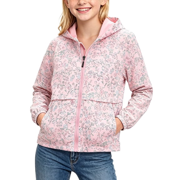 Edvintorg Raincoat for Girls Floral Printed Waterproof Lightweight Long Slseve Zip up Hooded Rain Jacket with Pocket Girls Clothing Size 2-12