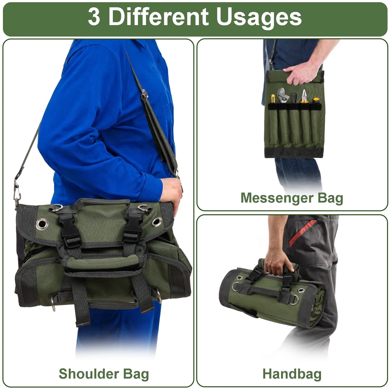 Roll-Up Tool Organizer Bag - Fatherâs Day Gift for Men, Includes 2 Detachable Zippered Pouches, Compact & Durable Tool Storage for Mechanics, Handymen & DIY Enthusiasts