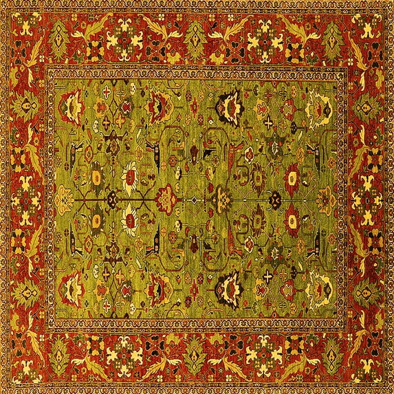 Ahgly Company Indoor Square Oriental Yellow Industrial Area Rugs, 6' Square