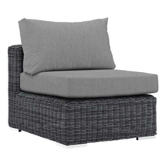 Afuera Living Aluminum and Rattan Patio Armless Sofa Chair in Canvas/Gray
