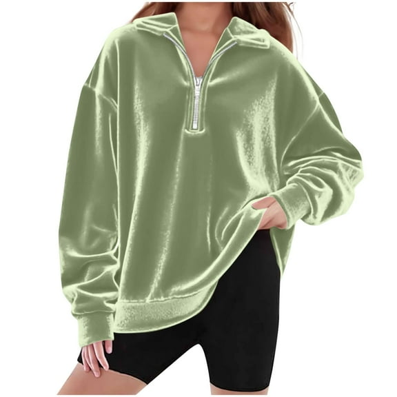 SGMVNU Girls Velvet Half Zip Sweatshirts Long Sleeve Lapel Collar Tops Cute Trendy Oversized Pullover Shirts Fall Winter Preppy Clothes Green Size 6-7 Years