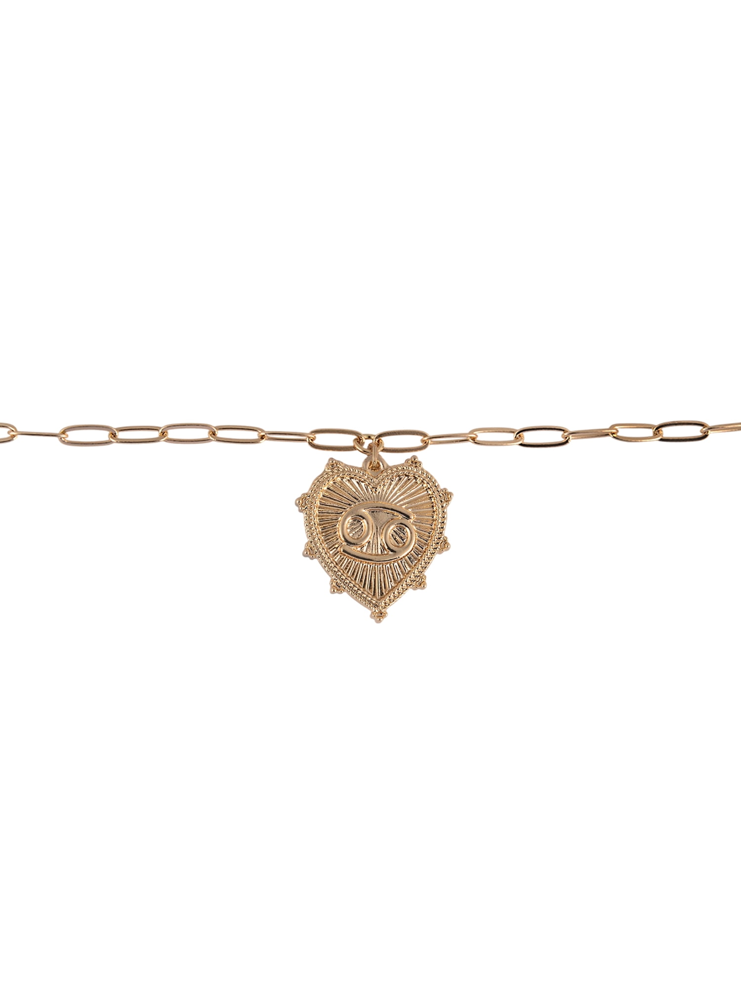 Time and Tru Women's Oval Link Chain Heart with Stone and Inset Constellation "Cancer" Goldtone Reversible Necklace