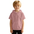 thumbnail image 3 of Bysome Boys Hoodies Solid Color Short Sleeve Hooded Tops Autumn Comfortable Boys Sweatshirts Size 5-6 Years Pink, 3 of 5
