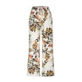 thumbnail image 5 of Women's Wide Leg Cotton Linen Pants Floral Hippie Palazzo Pant Boho Vintage Joggers Yoga Clothes Elastic Waist Printed Joggers Loose Pockets Casual Trousers with Pockets Beige qILAKOG Size XL, 5 of 6