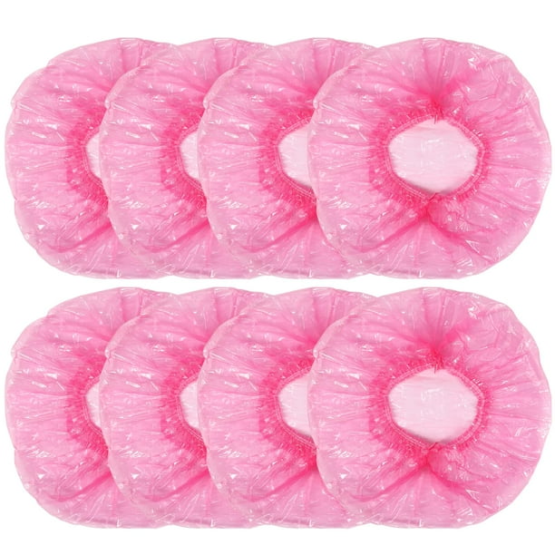 Shintop Gorros de ducha desechables para mujer, 100 paquetes de gorros para el cabello envueltos individualmente con gorro de baño elástico grande para el hogar, hotel, peluquería y spa (rosa)