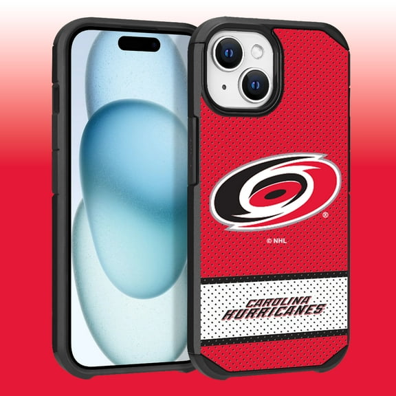 Apple iPhone 15 - NHL Licensed Carolina Hurricanes Team Logo on Jersey Textured Dual Layer Case