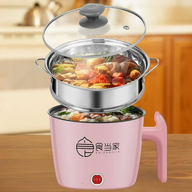 Electric Hot Pot with Steamer 55oz Non-stick Mini Electric Cooker 2 Speed Electric Noodles Pot with Over Heating Boil Dry Protection for Noodles Cooking
