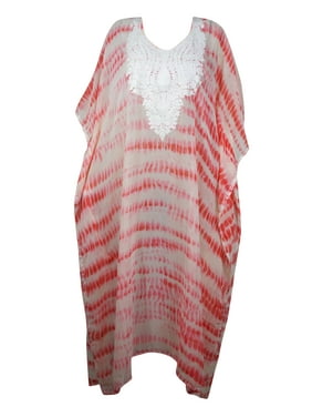 Mogul Women Maxi Kaftan Dress Floral Embroidered Tie Dye Style Beachwear Sheer Sexy Bikini Coverup Maxi Dress 4X