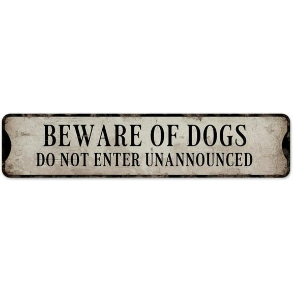 Funny Novelty Metal Signs Beware Of Dogs Do Not Enter Unannounced Wall Decor Tin Signs for Dorm Indoor Coffee Bar Dog Breed Dog Child Animal Art Poster Gift for Yard 4"x16"