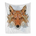 thumbnail image 1 of Tribal Soft Flannel Fleece Throw Blanket, Geometric Fox Portrait with Oriental Ornaments Totem Animal Fauna Design Print, Cozy Plush for Indoor and Outdoor Use, 70" x 90", Orange Amber, by Ambesonne, 1 of 6