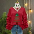 thumbnail image 4 of Yteetum Christmas Sweatshirt for Women Oversized Crewneck Pleated Ruffle Trim Drop Shoulder Pullover Hoodless Sweatshirts Womens Casual Xmas Graphic Print Round Neck Loose Lantern Sleeve Sweatshirts, 4 of 5