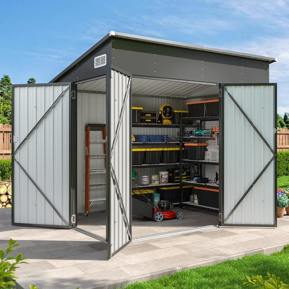 7.5'x4' Triple Door Shed Outdoor Storage Shed Black | Metal Storage Cabinet with Slopping Roof for Tools Bicycles Storage for Garden,Patio, Backyard