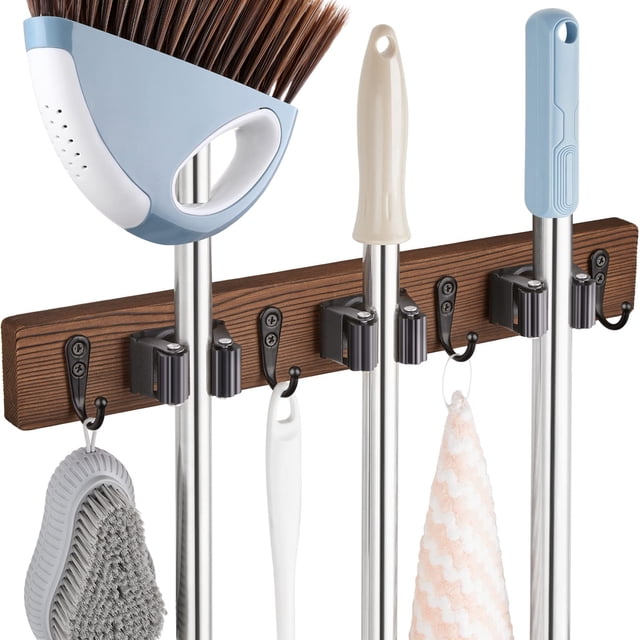 Soporte de pared para escobas y trapeadores OUTNILI con 3 ranuras y 4 ganchos