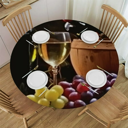 

Sheronv Wine Grapes Still Life Round Tablecloth 100% Polyester Stain-Resistant for Indoor Outdoor Dining Kitchen Farmhouse with Elastic Edge 42 -46