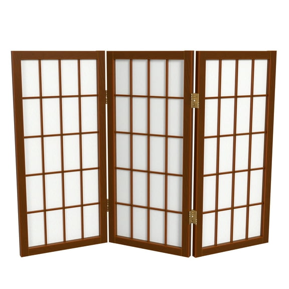 2 ft. Tall Desktop Window Pane Shoji Screen - Walnut - 3 Panels