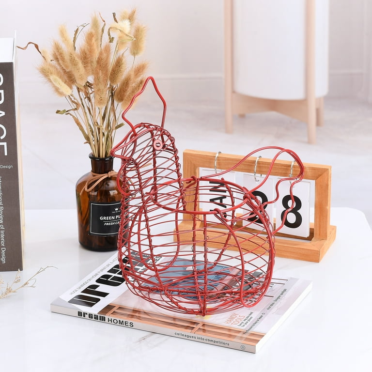 Chicken Egg Holder,Wire Egg Collecting Basket with Handle for Farm Eggs,  Fruits,Vegetables,Metal Wire Chicken Basket Decor for Kitchen,Countertop