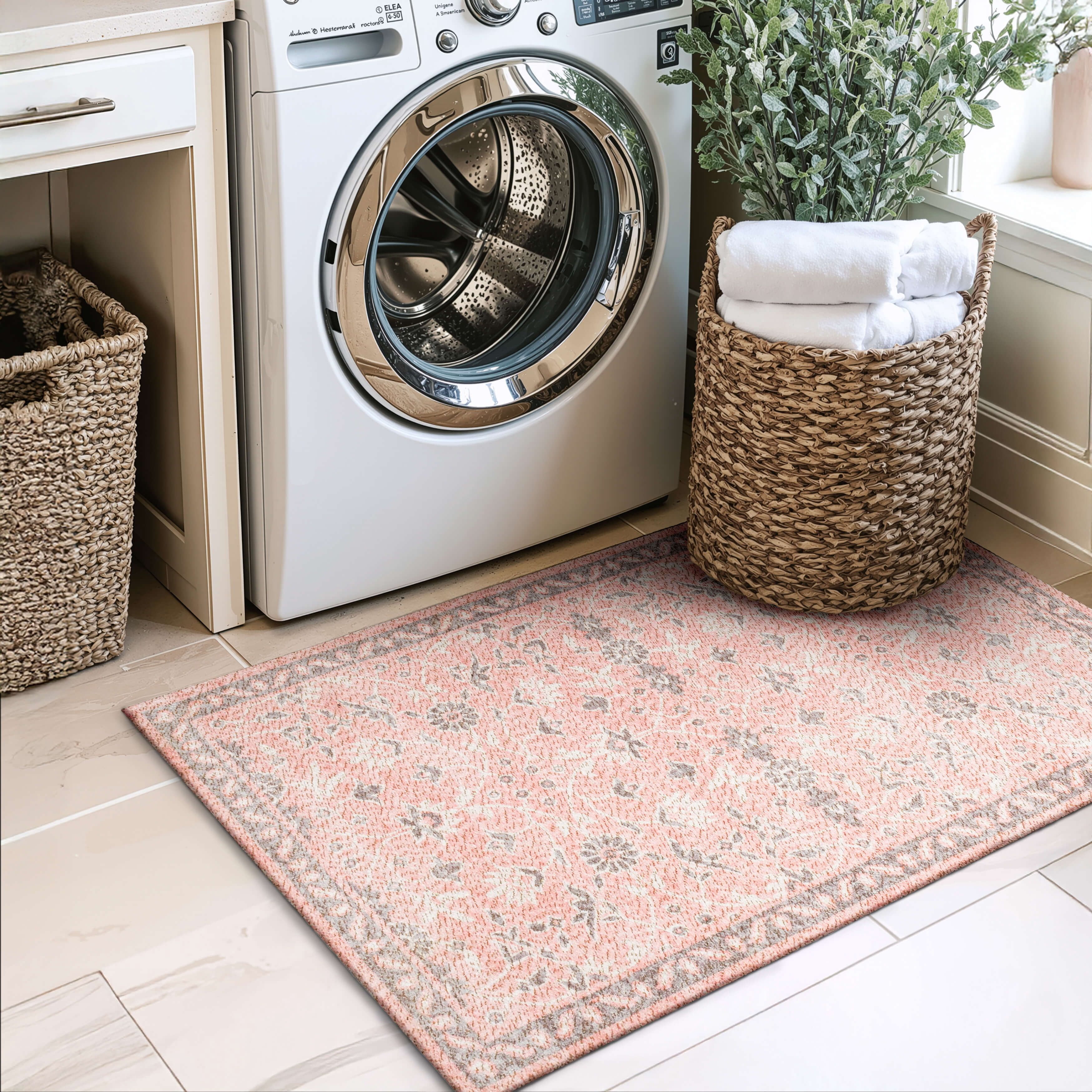 Mainstays Zula Jardin Low Pile Stain- and Fade-Resistant Polyester Indoor Accent Rug, Pink, 2 ft 6 in x 3 ft 9 in