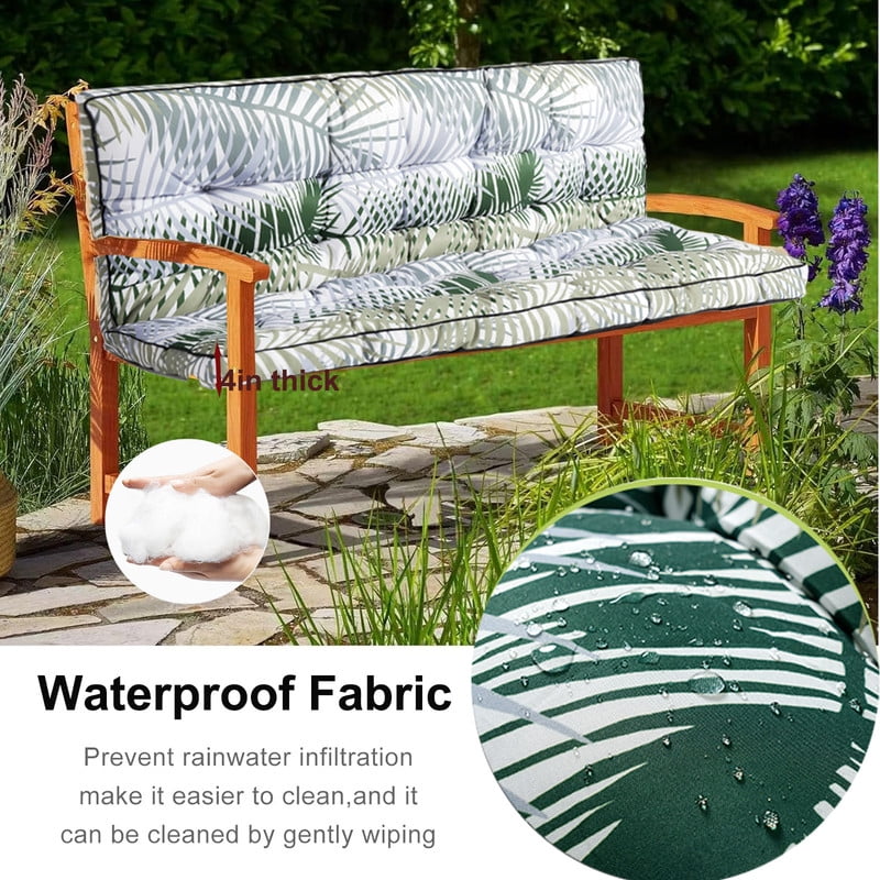 Outdoor Porch Swing Cushions, 4" thick patio swing cushions 3 Seater for outdoor furniture, Waterproof Bench Replacement Cushion with Ties(Bamboo leaves-71×40in)