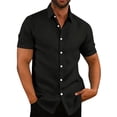 thumbnail image 1 of Men's Linen Short Sleeved Casual Shirt Collarless Standing Collar Summer Top XL, 1 of 5