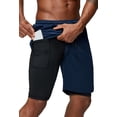 thumbnail image 1 of Pinkbomb Pantalones cortos para correr 2 en 1 para hombre, pantalones cortos para gimnasio, entrenamiento, secado rápido, con bolsillo para teléfono (azul marino mediano), 1 of 5