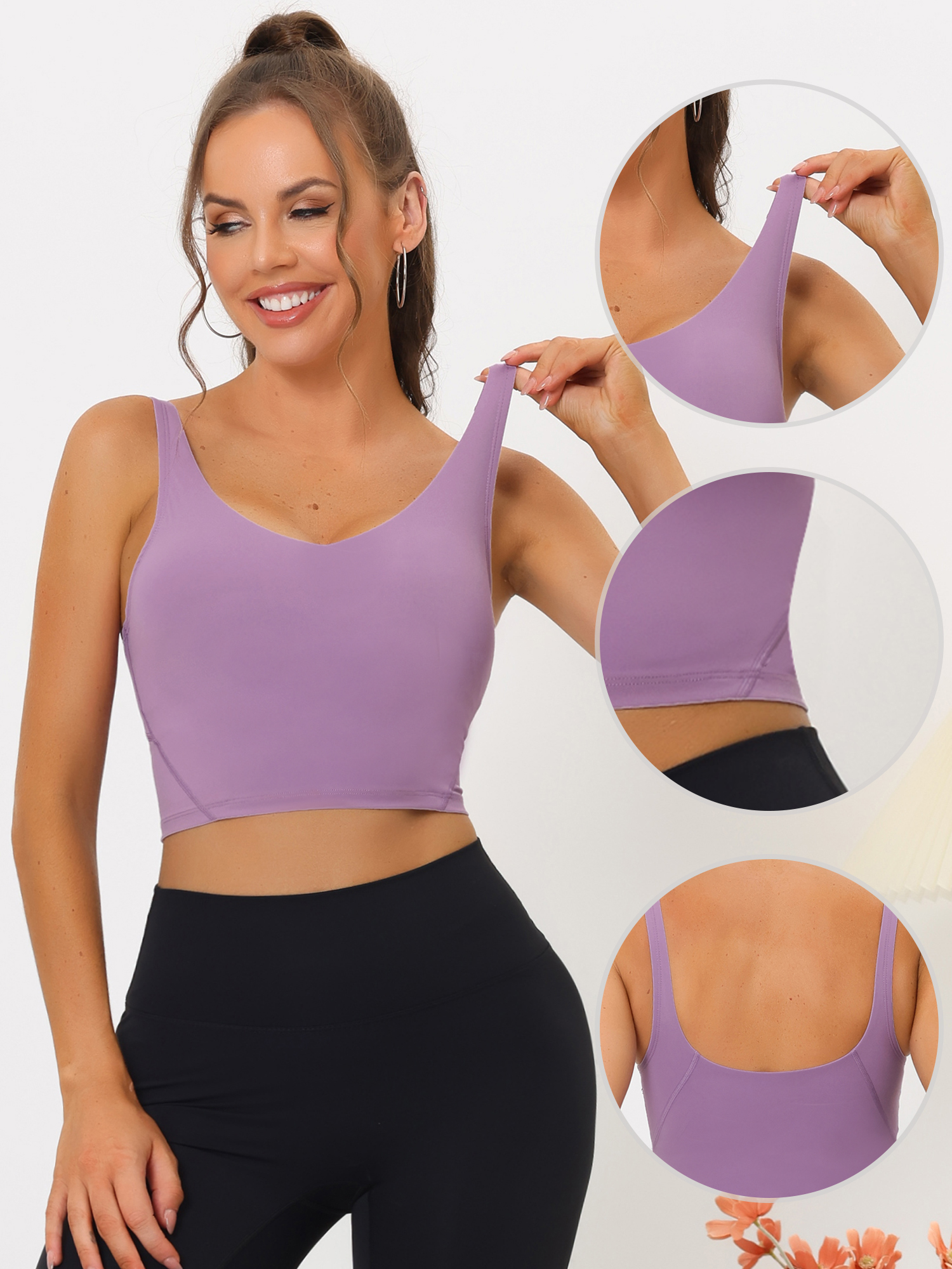 DARING DIVA Sports Bra Medium Support Workout Longline Yoga Tank Top L Purple