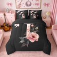 thumbnail image 3 of Erosebridal Black Pink Letter I Floral Bow Print Bedding Comforter Set, Monogram Style Queen Bedding Sets for Girls, Black Reversible 7-Piece, 3 of 6