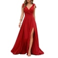 thumbnail image 2 of NTACZA Womens Dresses Maxi Wedding Guest Dresses Sleeveless Formal V-Neck Slit Dressy Red S, 2 of 7