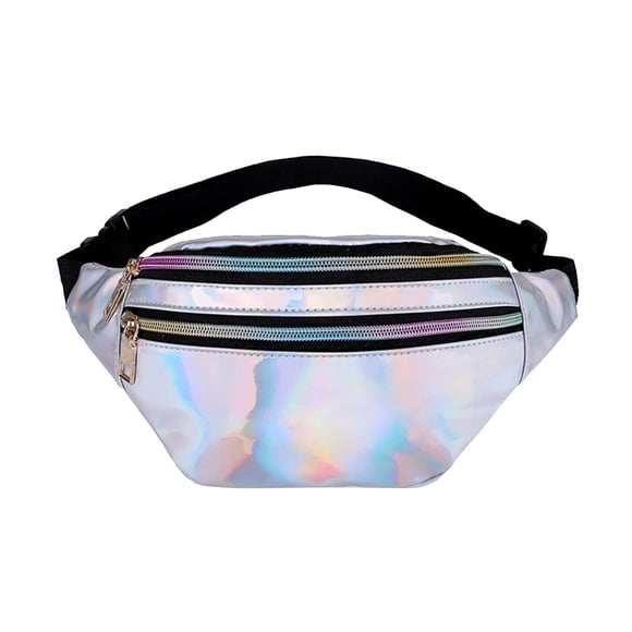 EeaseMX Riñonera portátil multifuncional plateada, moderna y elegante, informal, brillante, tipo bandolera, para guardar objetos.