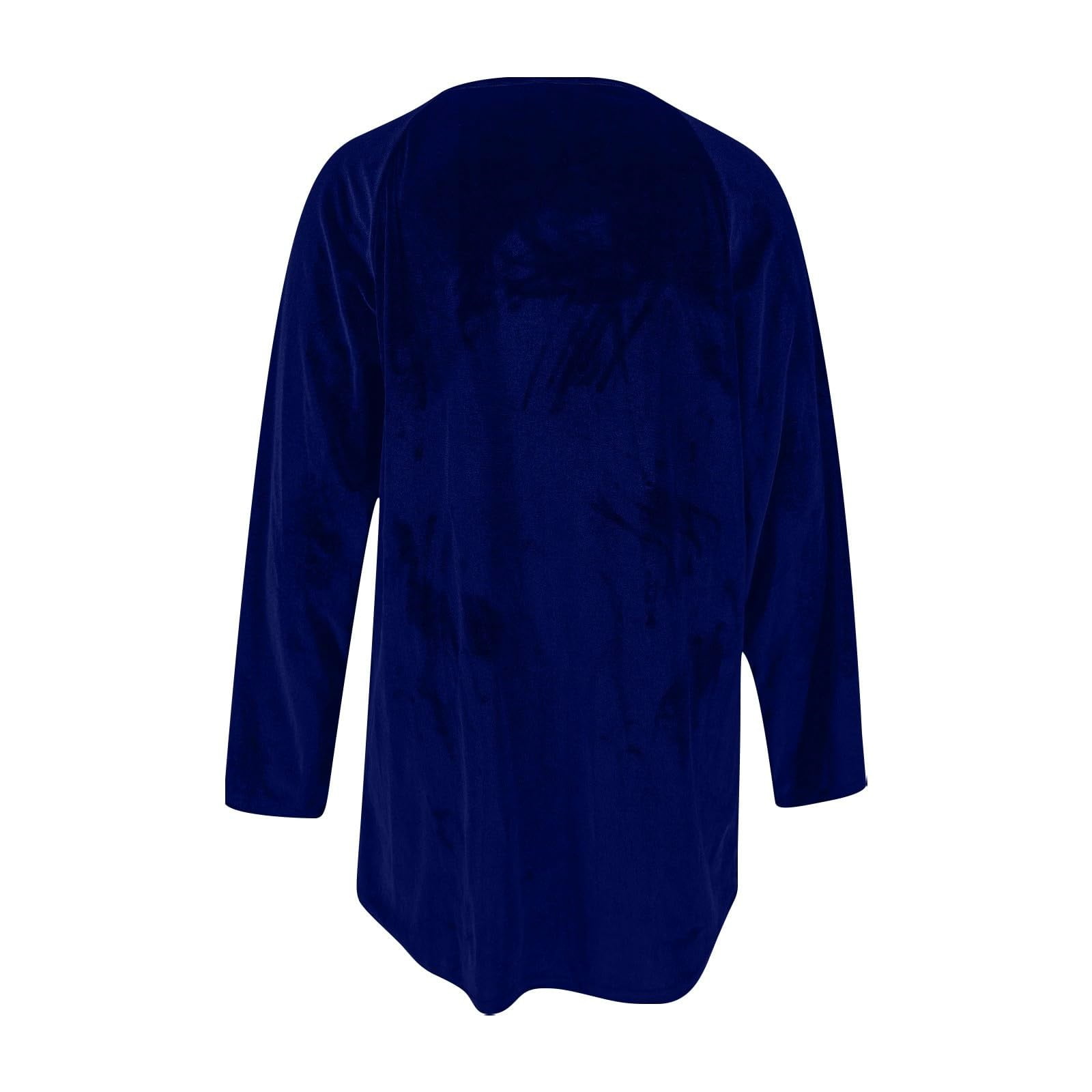 ylioge Velvet-Shirts for Women Plus Size S-5X Long Sleeve Tunic Tops Womens Trendy Solid Color Pullover Button Crewneck Pleated Raglan Blouses Top