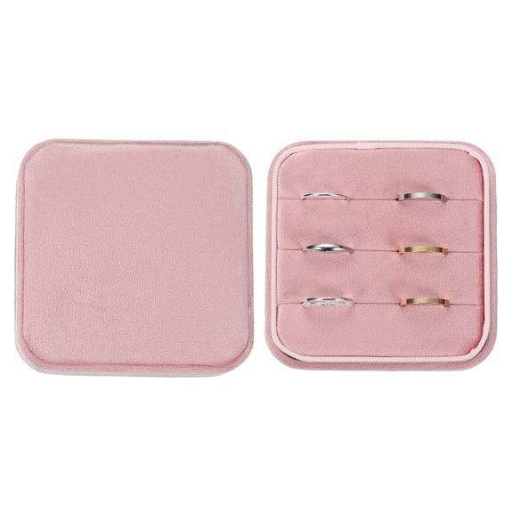 Large Ring Box, Velvet 3 Slot Ring Tray Boxes Holder Display Jewelry Tray, Pink