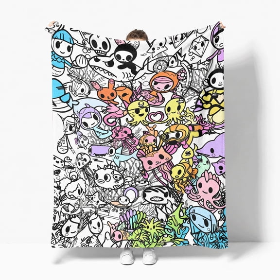 Cartoon Character Doodle Flannel Fleece Throw Blanket, Soft Cozy Plush Lightweight Warm, All-Season Decorative Couch Sofa Bed Throw, Cozy Gift for Bedroom Living Room Office Travel