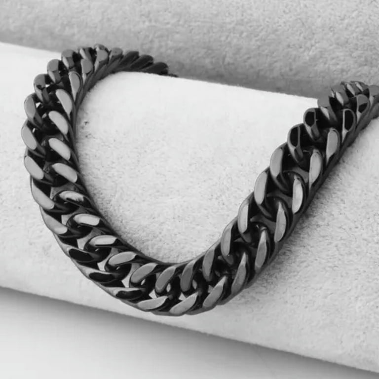 Mens Black Stainless Steel Curb Cuban Chain Necklace or Bracelet