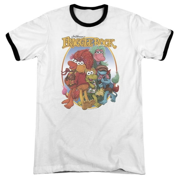 Fraggle Rock Group Hug Adult Ringer White Black