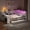 Beige+White, variant on Harper & Bright Designs Twin Corner Bed with Storage Shelves & Trundle, Wood L-Shaped Platform Bed Frame with Charging Station & LED, Desk & Upholstered Headboard, Beige+White
