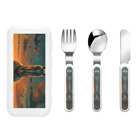 

Rateoe Sunset Prairie Meditating Horse for Stainless Steel Kids Silverware Set - Child and Toddler Safe Flatware - Children s Knife Fork And Spoon Set
